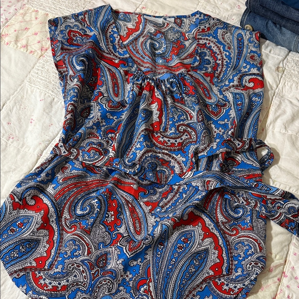 New York & Company Blue and Red Paisley Blouse